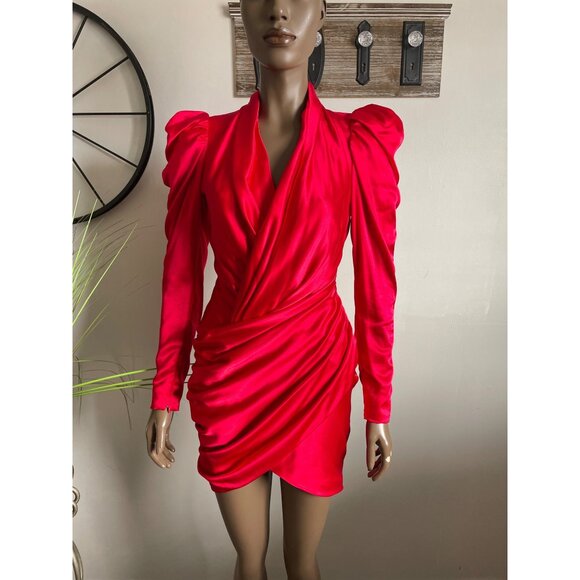 HOUSE OF CB 'Rita' Red Satin Ruched Sexy Party Mini Dress Size S - Picture 1 of 11